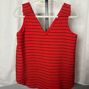 Banana Republic Red Striped V-Neck Sleeveless Top